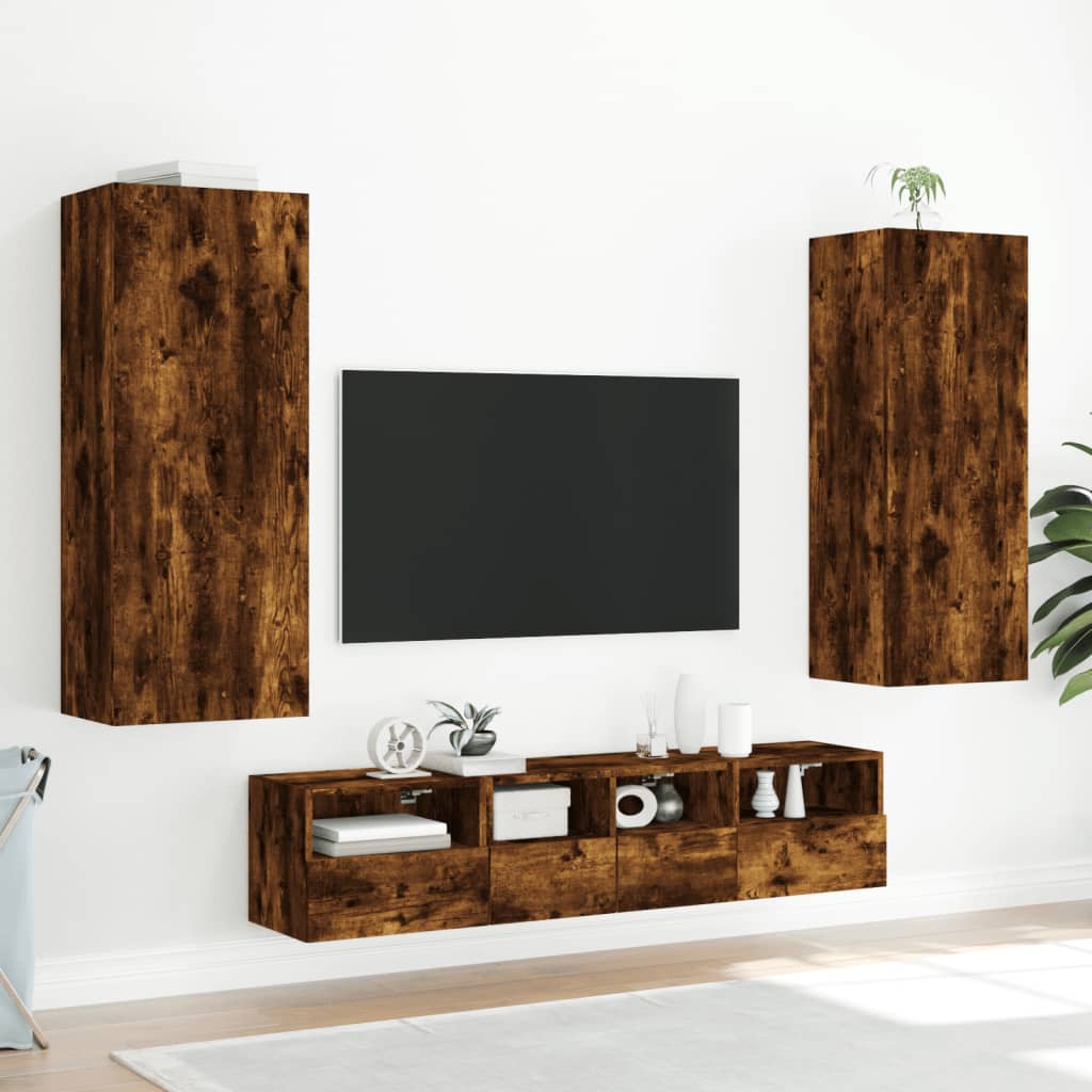 Mobile TV a Parete Rovere Fumo 40,5x30x102 cm Legno Multistrato