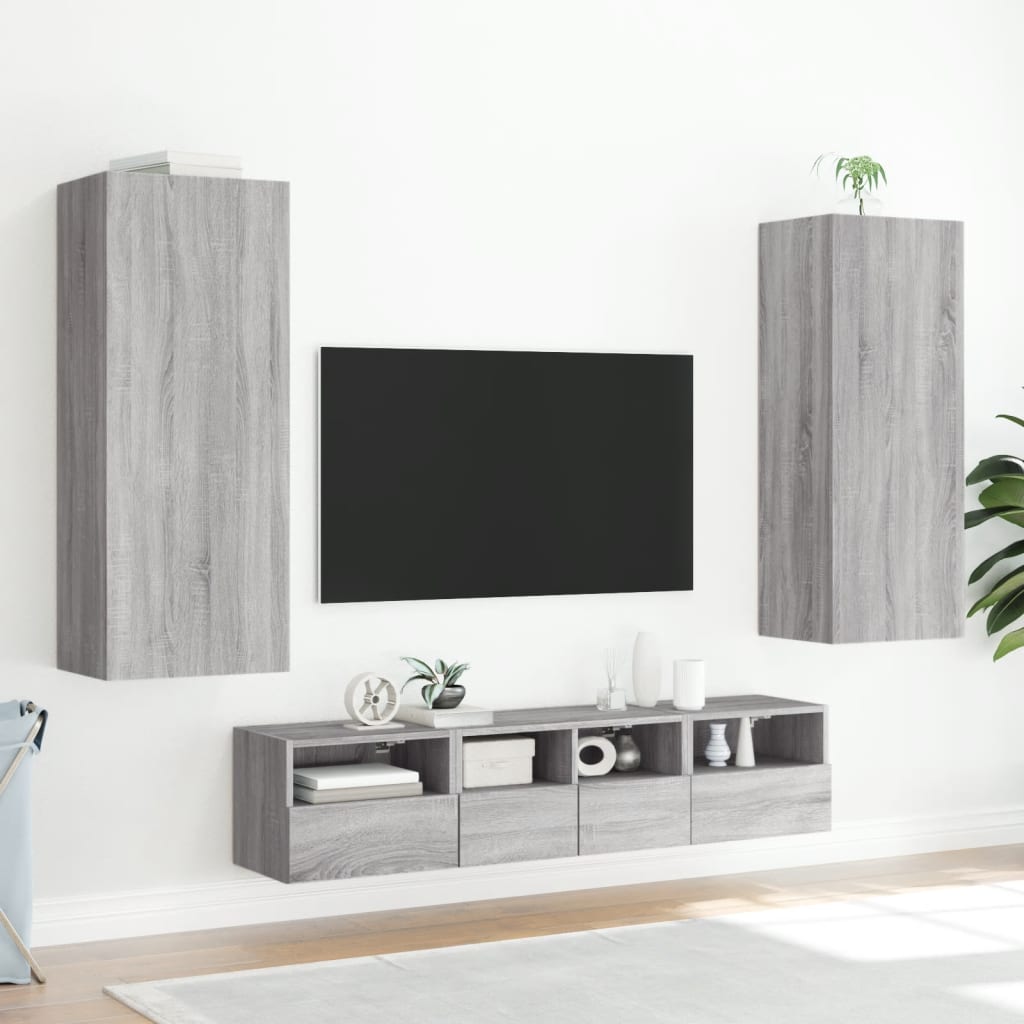 Mobile TV Parete Grigio Sonoma 40,5x30x102 cm Legno Multistrato