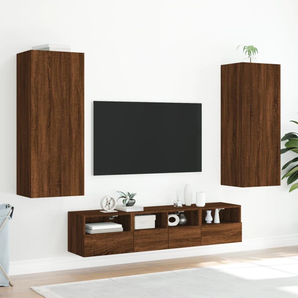 Mobile TV Parete Rovere Marrone 40,5x30x102cm Legno Multistrato