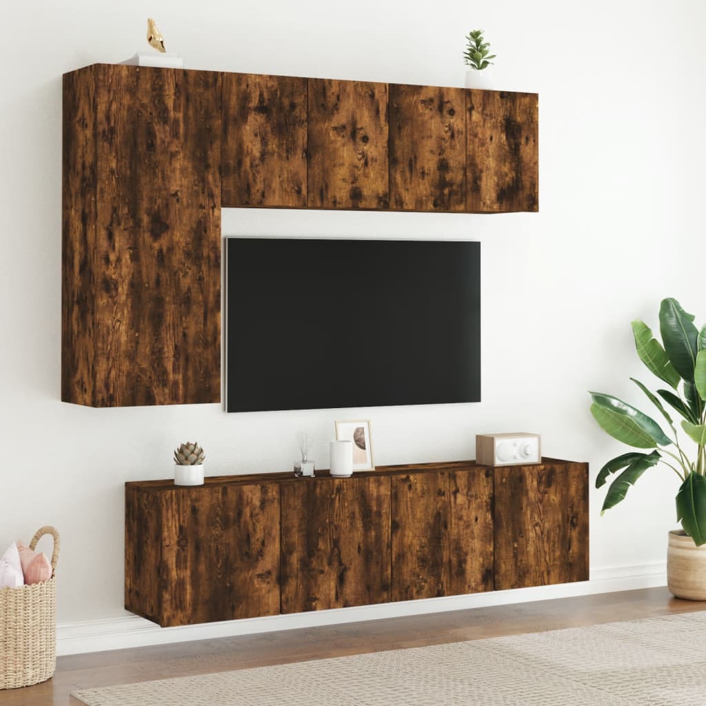 Mobili TV a Parete 2pz Rovere Fumo 60x30x41 cm