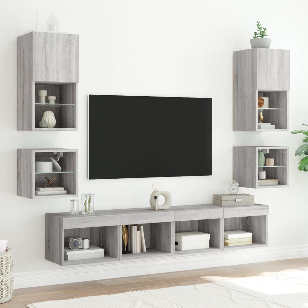 Mobile TV a Parete con Luci LED Grigio Sonoma 30x28,5x30 cm