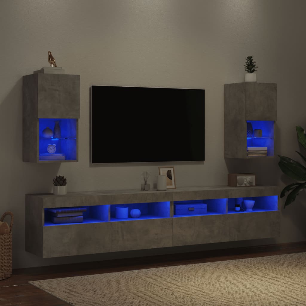 Mobili TV con Luci LED 2pz Grigio Cemento 30,5x30x60 cm