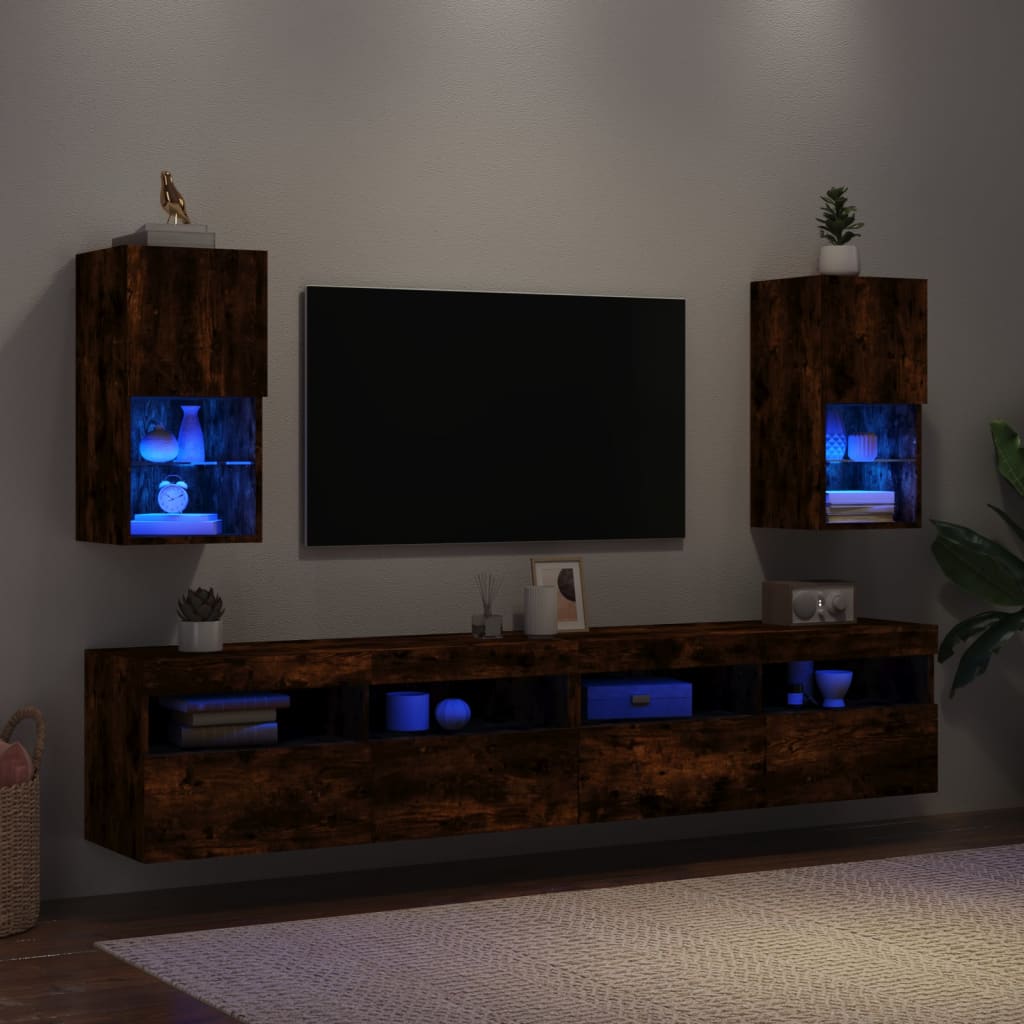 Mobili Porta TV con Luci LED 2 pz Rovere Fumo 30,5x30x60 cm