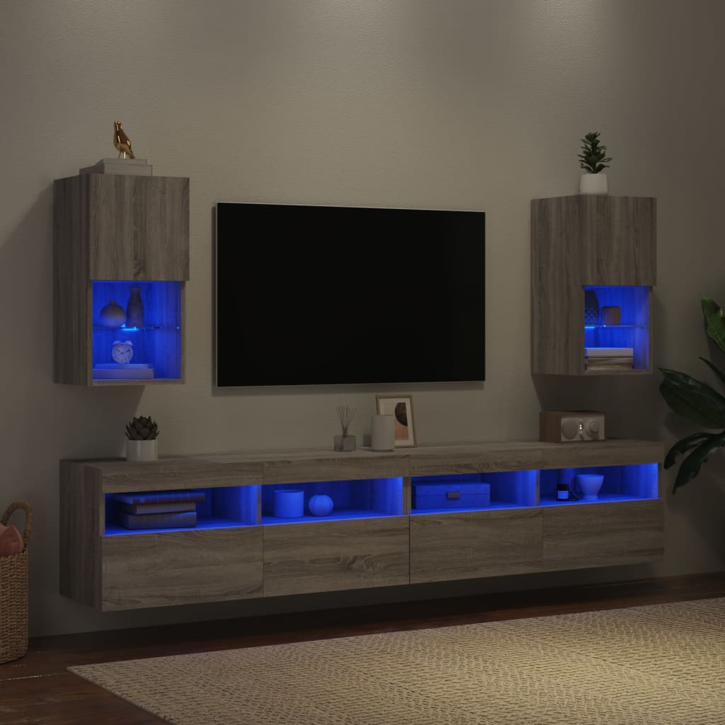 Mobili TV con Luci LED 2pz Grigio Sonoma 30,5x30x60 cm