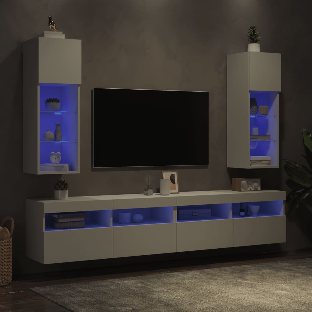 Mobili Porta TV con Luci LED 2 pz Bianchi 30,5x30x90 cm