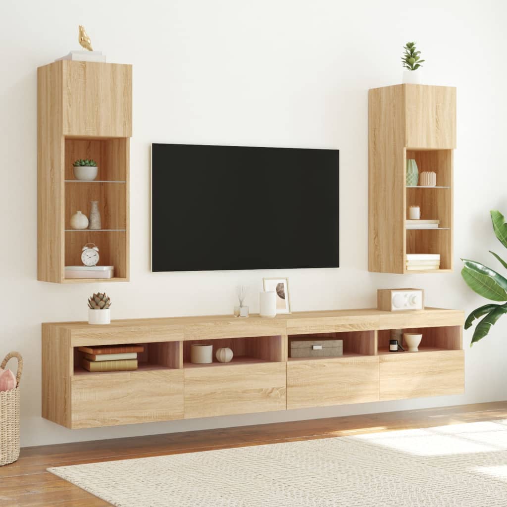 Mobili Porta TV con Luci LED 2 pz Rovere Sonoma 30,5x30x90 cm