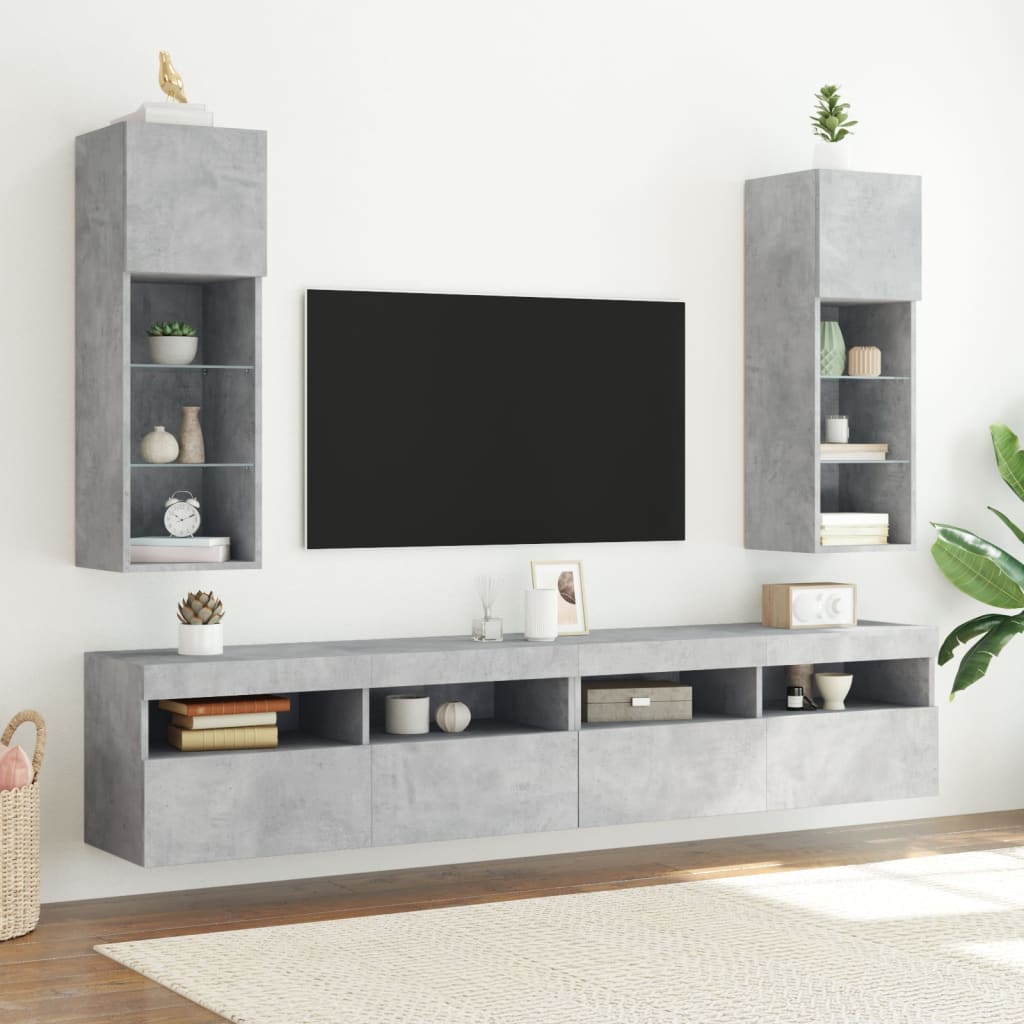 Mobili TV con Luci LED 2pz Grigio Cemento 30,5x30x90 cm