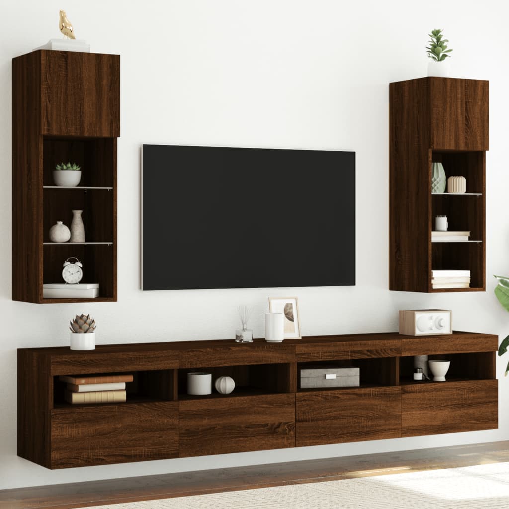 Mobili Porta TV con Luci LED 2 pz Rovere Marrone 30,5x30x90 cm