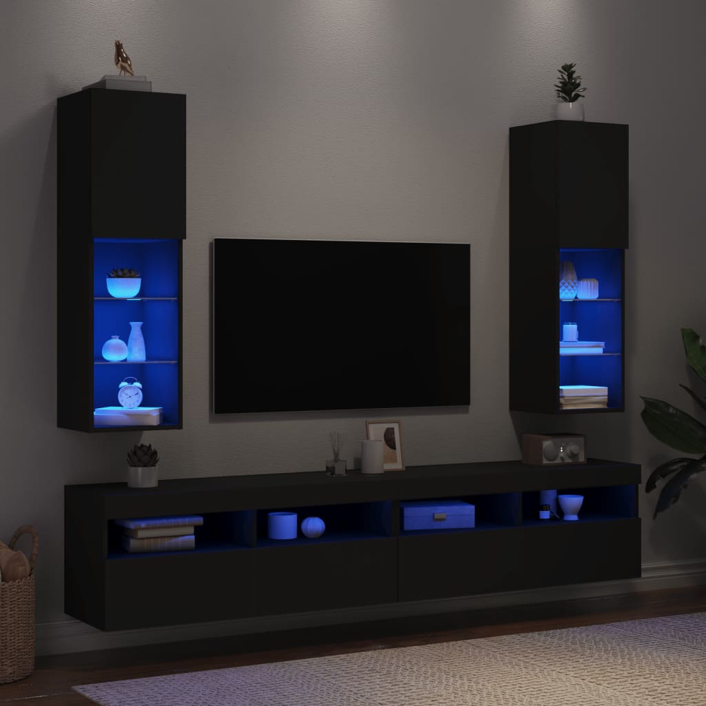 Mobili Porta TV con Luci LED 2 pz Neri 30,5x30x102 cm