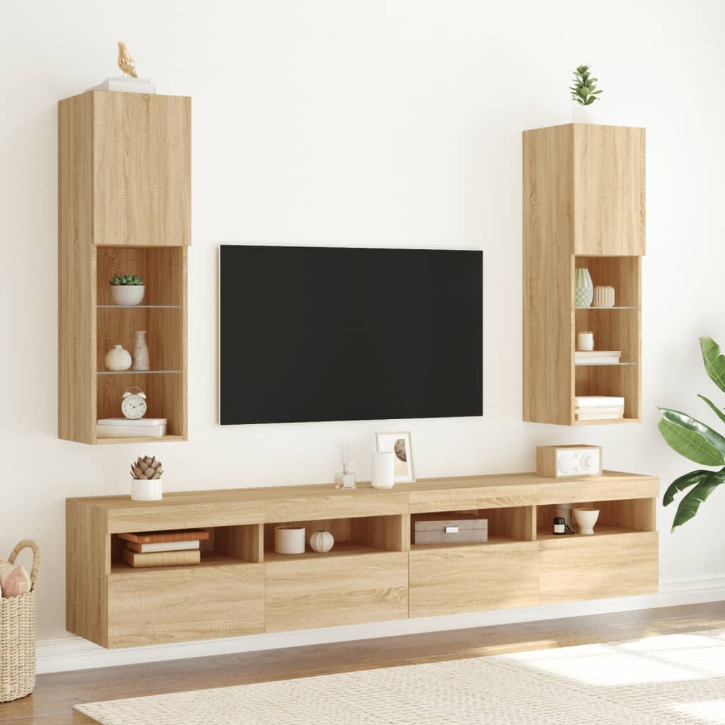 Mobili TV con Luci LED 2pz Rovere Sonoma 30,5x30x102 cm