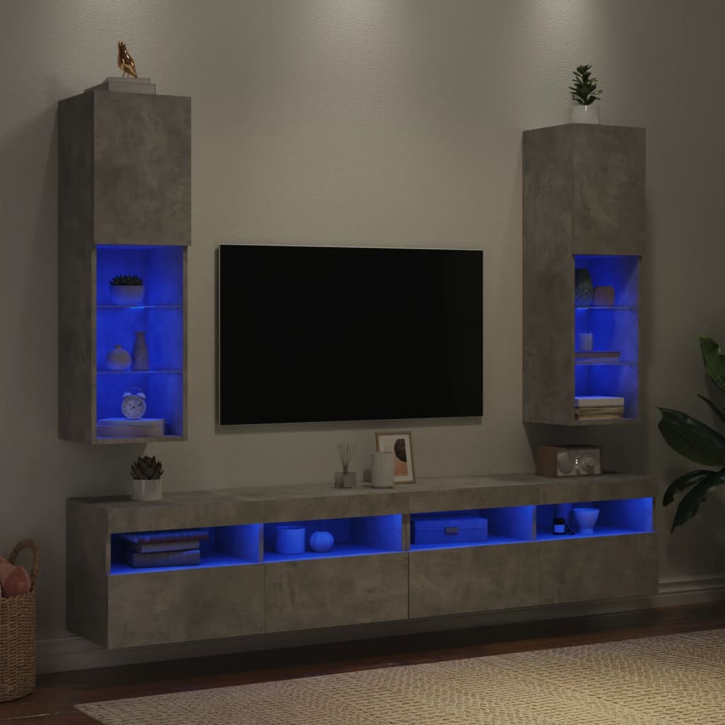 Mobili TV con Luci LED 2pz Grigio Cemento 30,5x30x102 cm