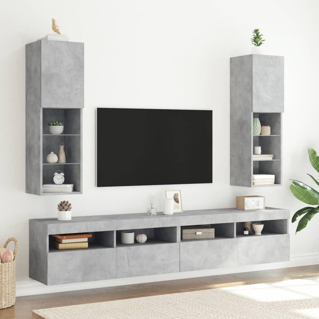 Mobili TV con Luci LED 2pz Grigio Cemento 30,5x30x102 cm