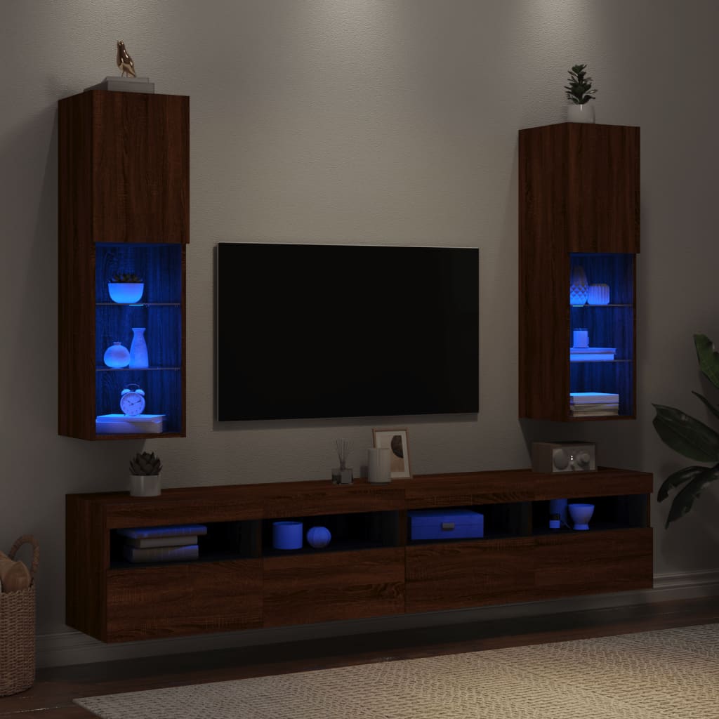 Mobili Porta TV con Luci LED 2 pz Rovere Marrone 30,5x30x102 cm