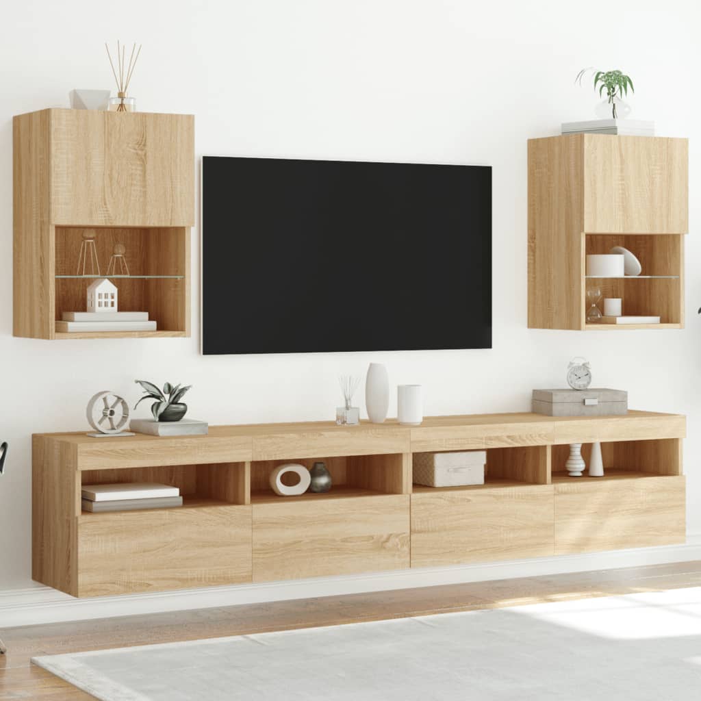 Mobili Porta TV con Luci LED 2 pz Rovere Sonoma 40,5x30x60 cm