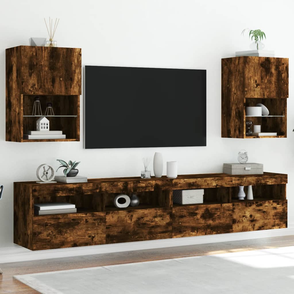 Mobili Porta TV con Luci LED 2 pz Rovere Fumo 40,5x30x60 cm