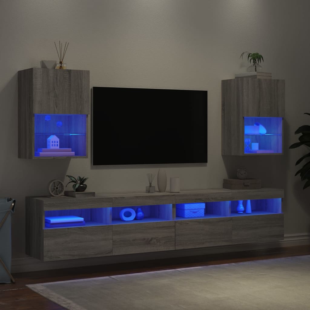 Mobili TV con Luci LED 2pz Grigio Sonoma 40,5x30x60 cm