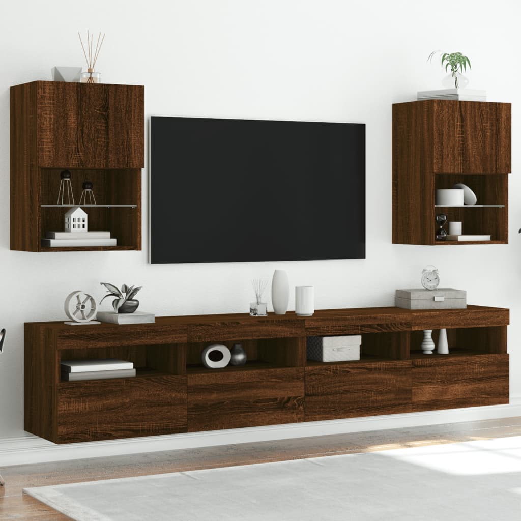 Mobili Porta TV con Luci LED 2 pz Rovere Marrone 40,5x30x60 cm