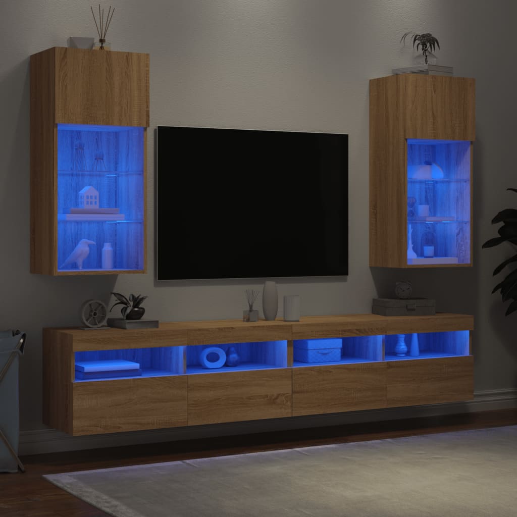 Mobili TV con Luci LED 2pz Rovere Sonoma 40,5x30x90 cm