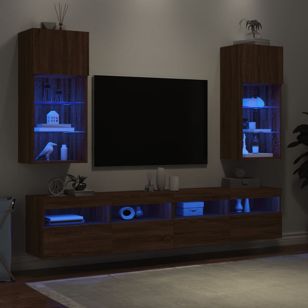 Mobili Porta TV con Luci LED 2 pz Rovere Marrone 40,5x30x90 cm