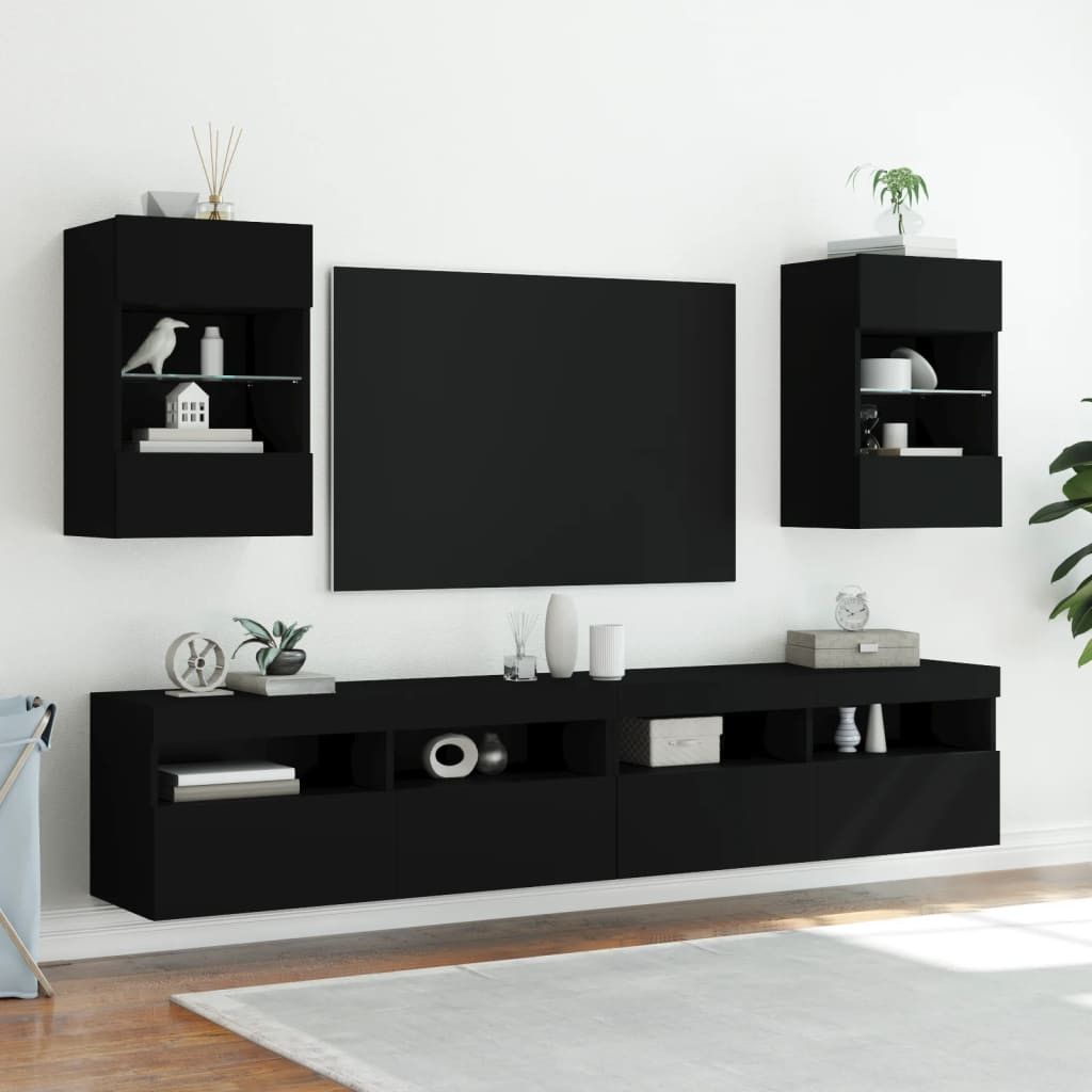 Mobile TV a Parete con Luci LED Nero 40x30x60,5 cm