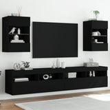 Mobili TV a Parete con Luci LED 2pz Neri 40x30x60,5 cm