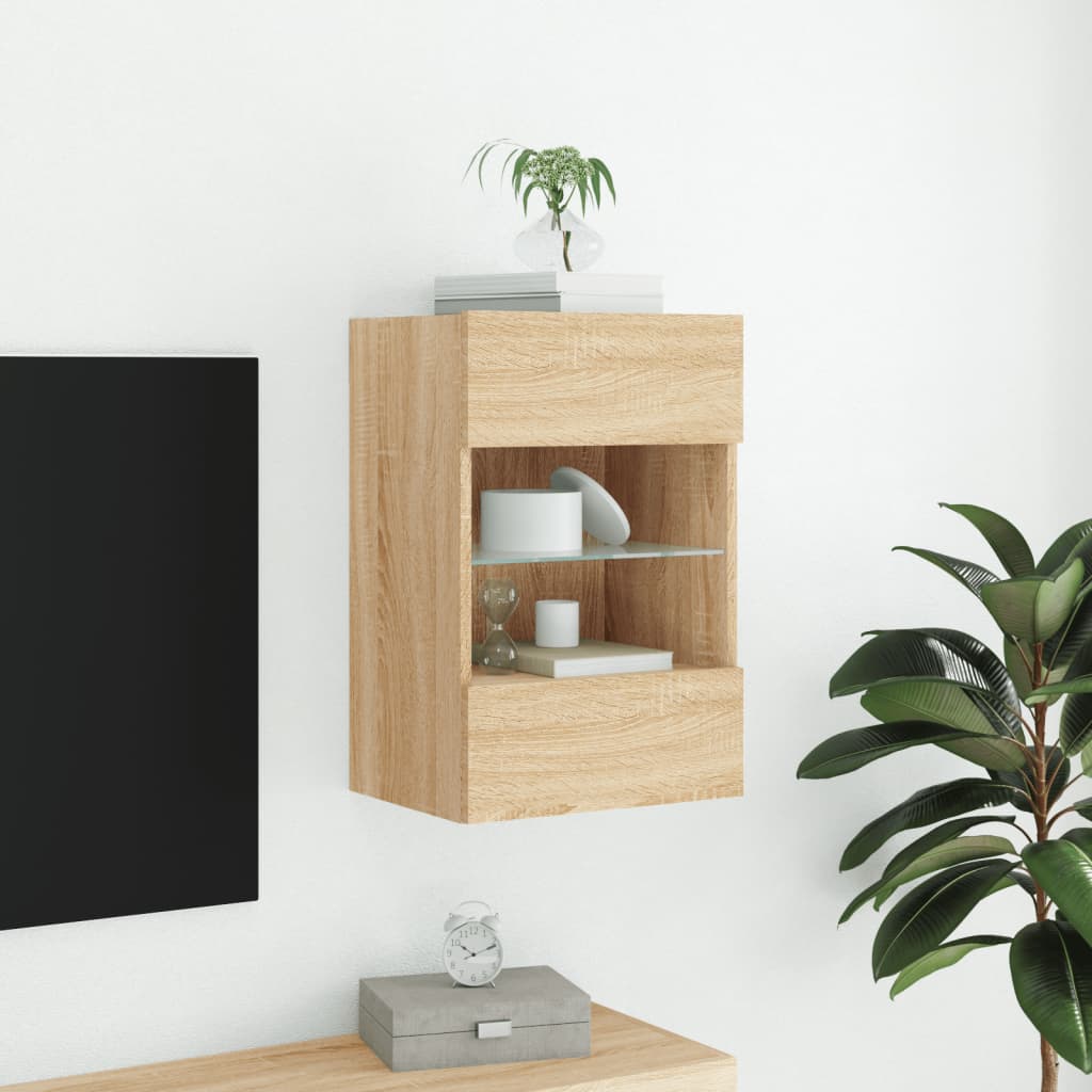 Mobile TV a Parete con Luci LED Rovere Sonoma 40x30x60,5 cm