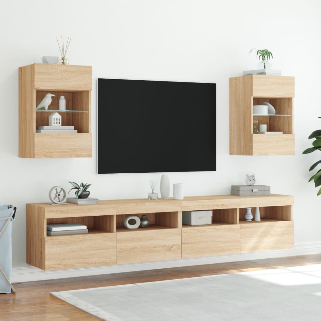 Mobili TV a Parete con Luci LED 2pz Rovere Sonoma 40x30x60,5 cm