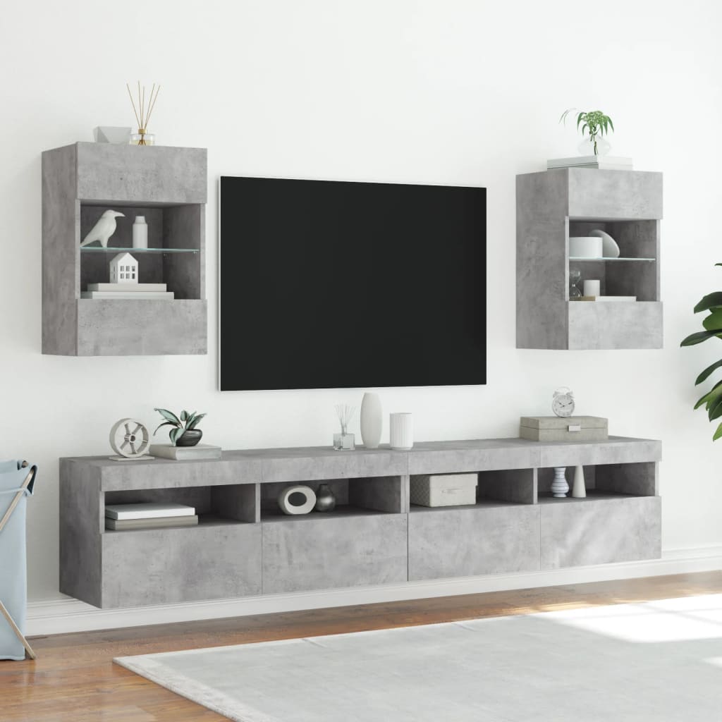 Mobile TV a Parete con Luci LED Grigio Cemento 40x30x60,5 cm