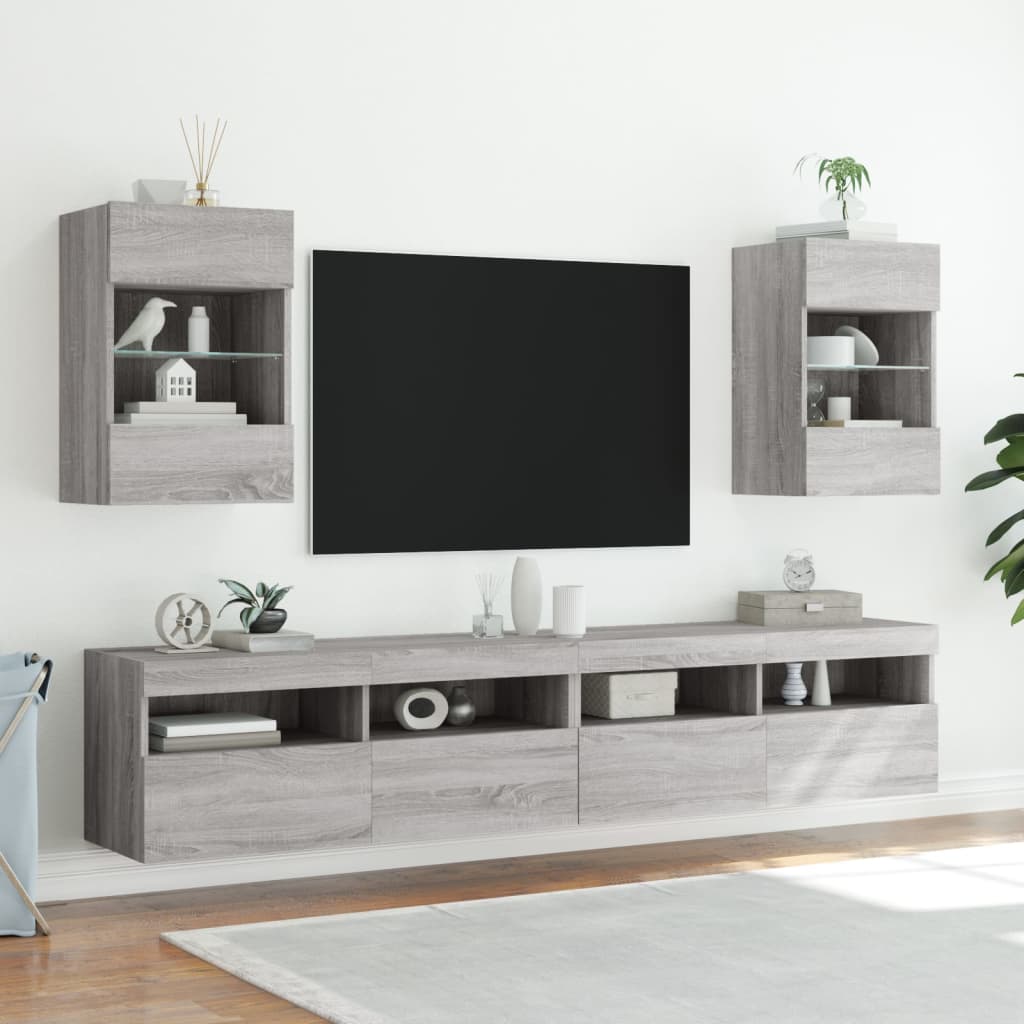 Mobile TV a Parete con Luci LED Grigio Sonoma 40x30x60,5 cm