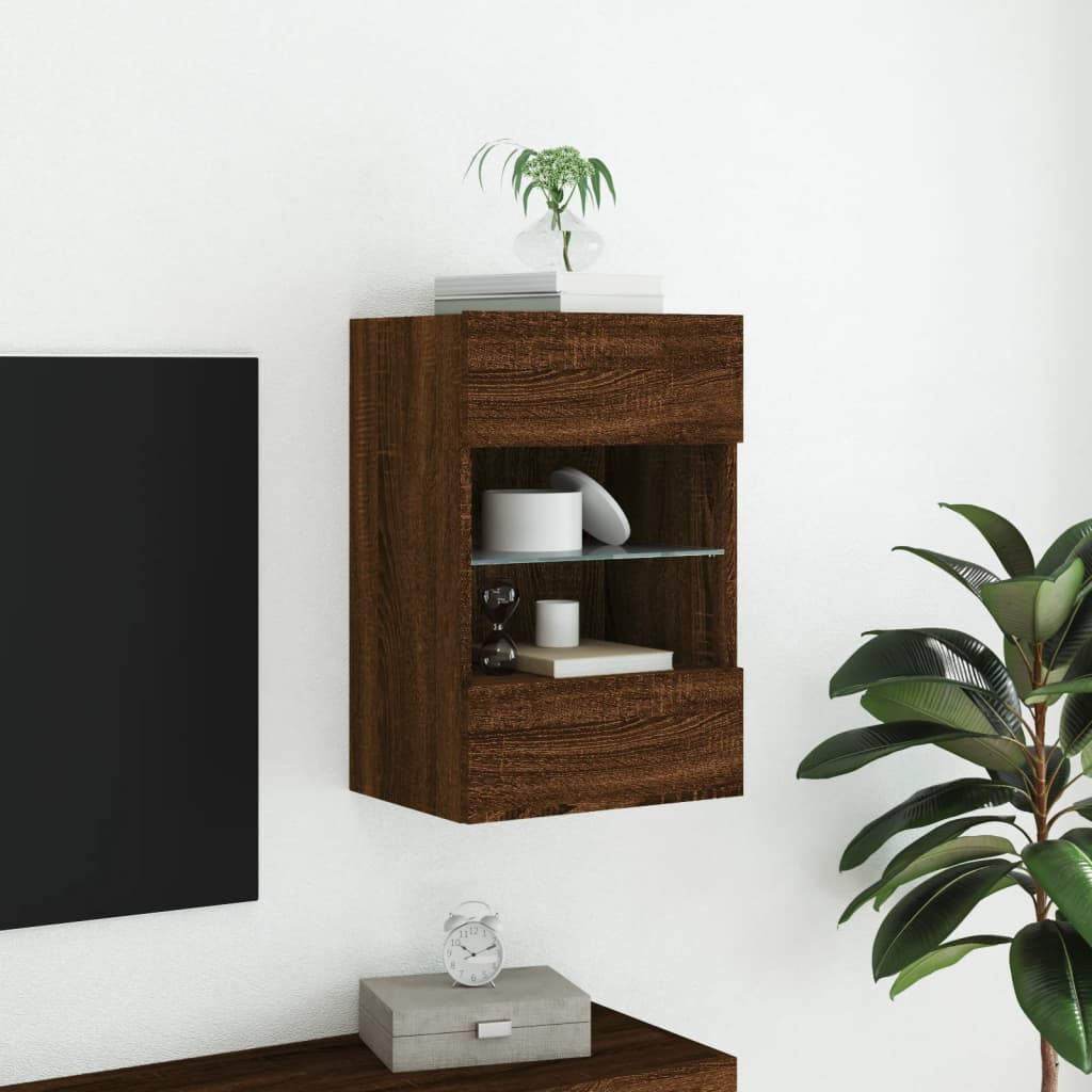 Mobile TV a Parete con Luci LED Rovere Marrone 40x30x60,5 cm