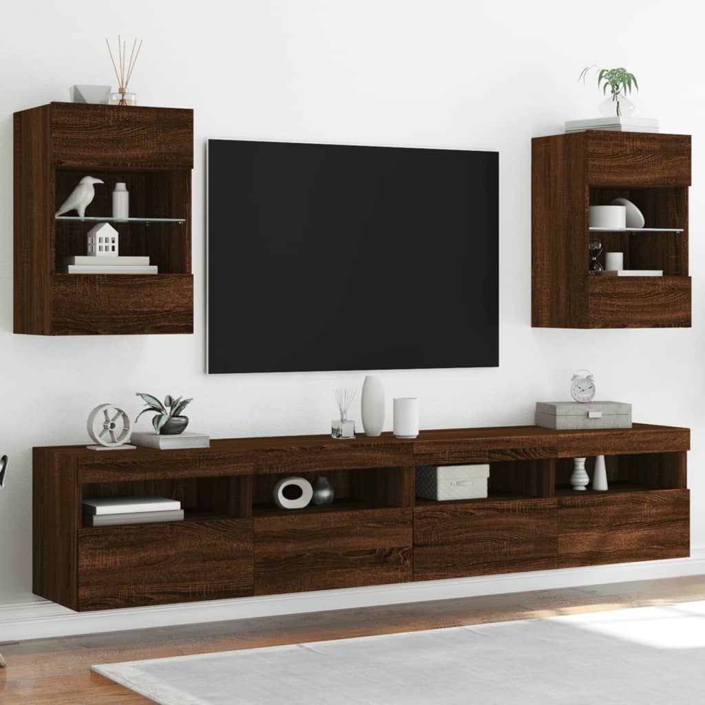 Mobile TV a Parete con Luci LED Rovere Marrone 40x30x60,5 cm