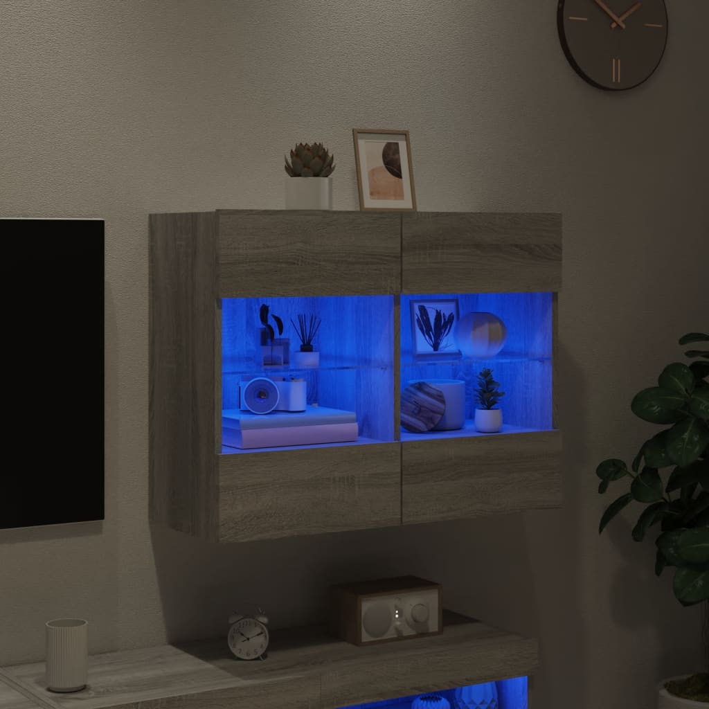 Mobile TV a Parete con Luci LED Grigio Sonoma 78,5x30x60,5 cm