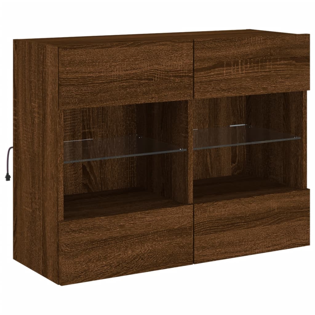 Mobile TV a Parete con Luci LED Rovere Marrone 78,5x30x60,5 cm