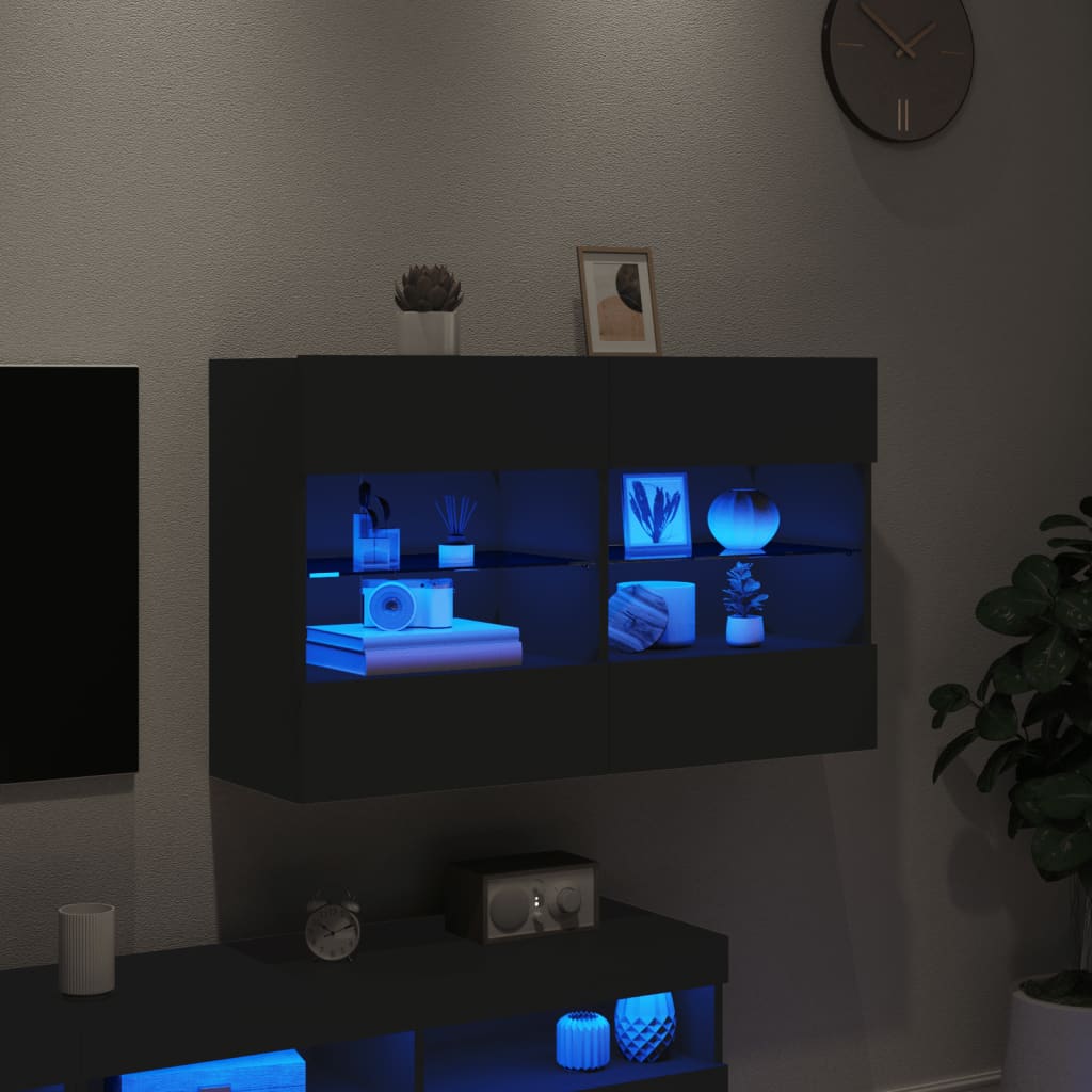 Mobile TV a Parete con Luci LED Nero 98,5x30x60,5 cm