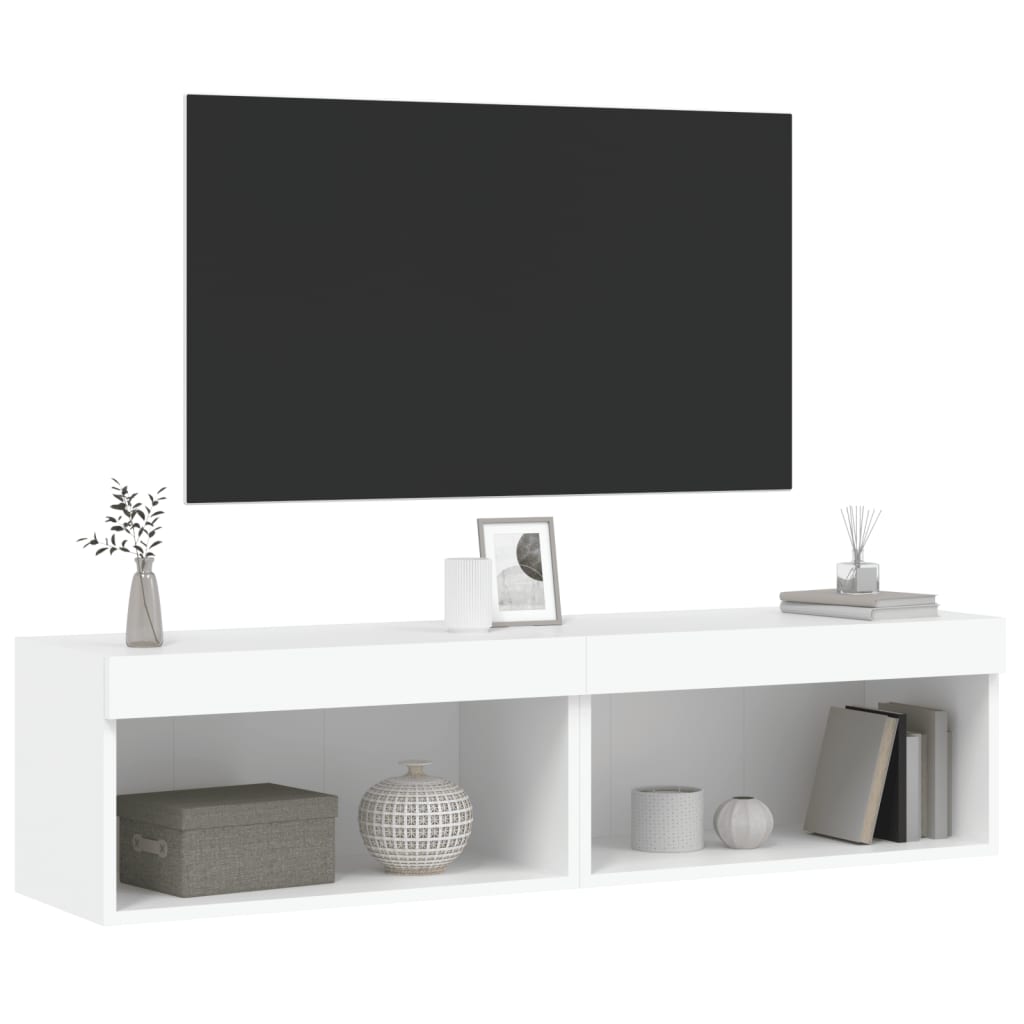 Mobili TV con Luci LED 2pz Bianchi 60x30x30 cm