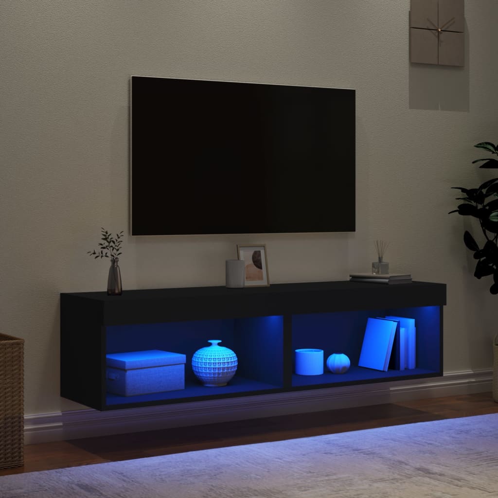 Mobili TV con Luci LED 2pz Neri 60x30x30 cm