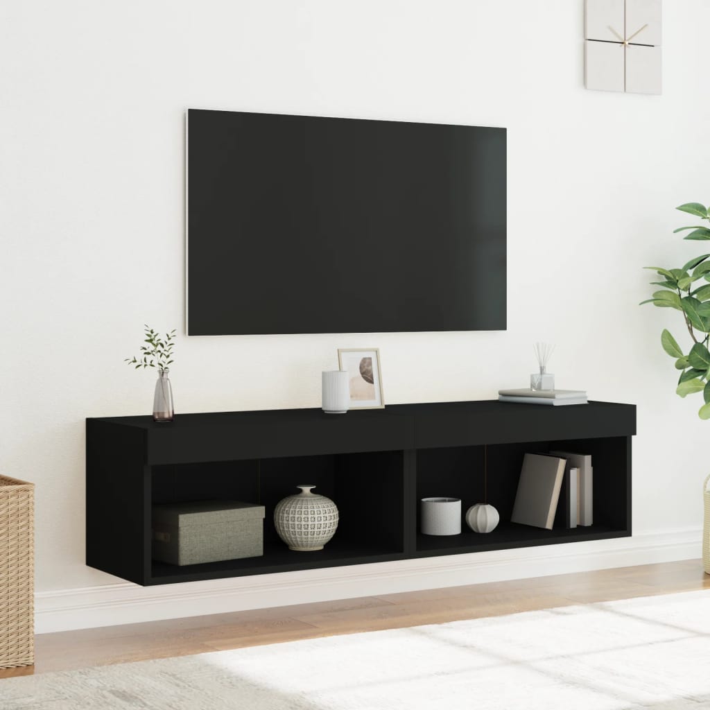 Mobili TV con Luci LED 2pz Neri 60x30x30 cm