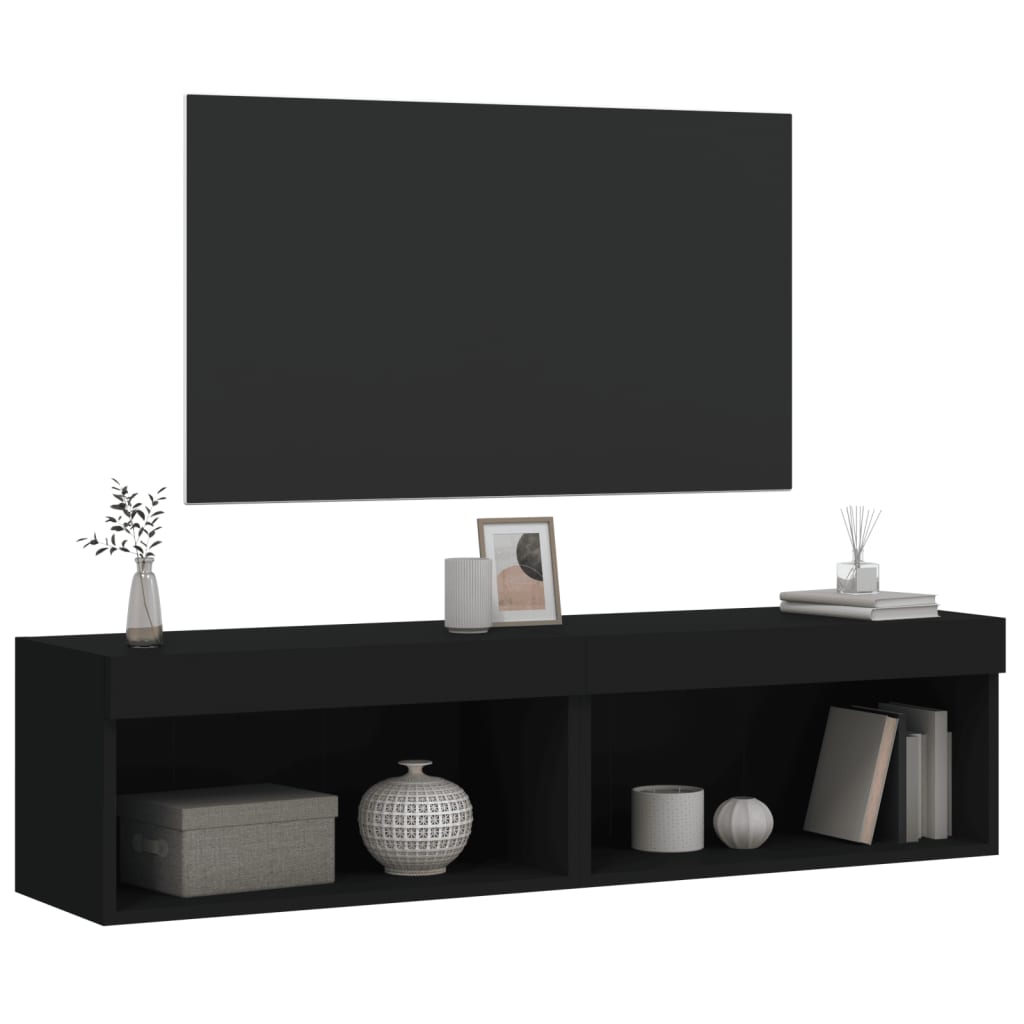 Mobili TV con Luci LED 2pz Neri 60x30x30 cm