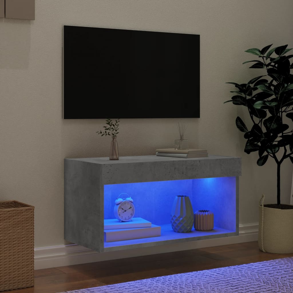 Mobile Porta TV con Luci LED Grigio Cemento 60x30x30 cm