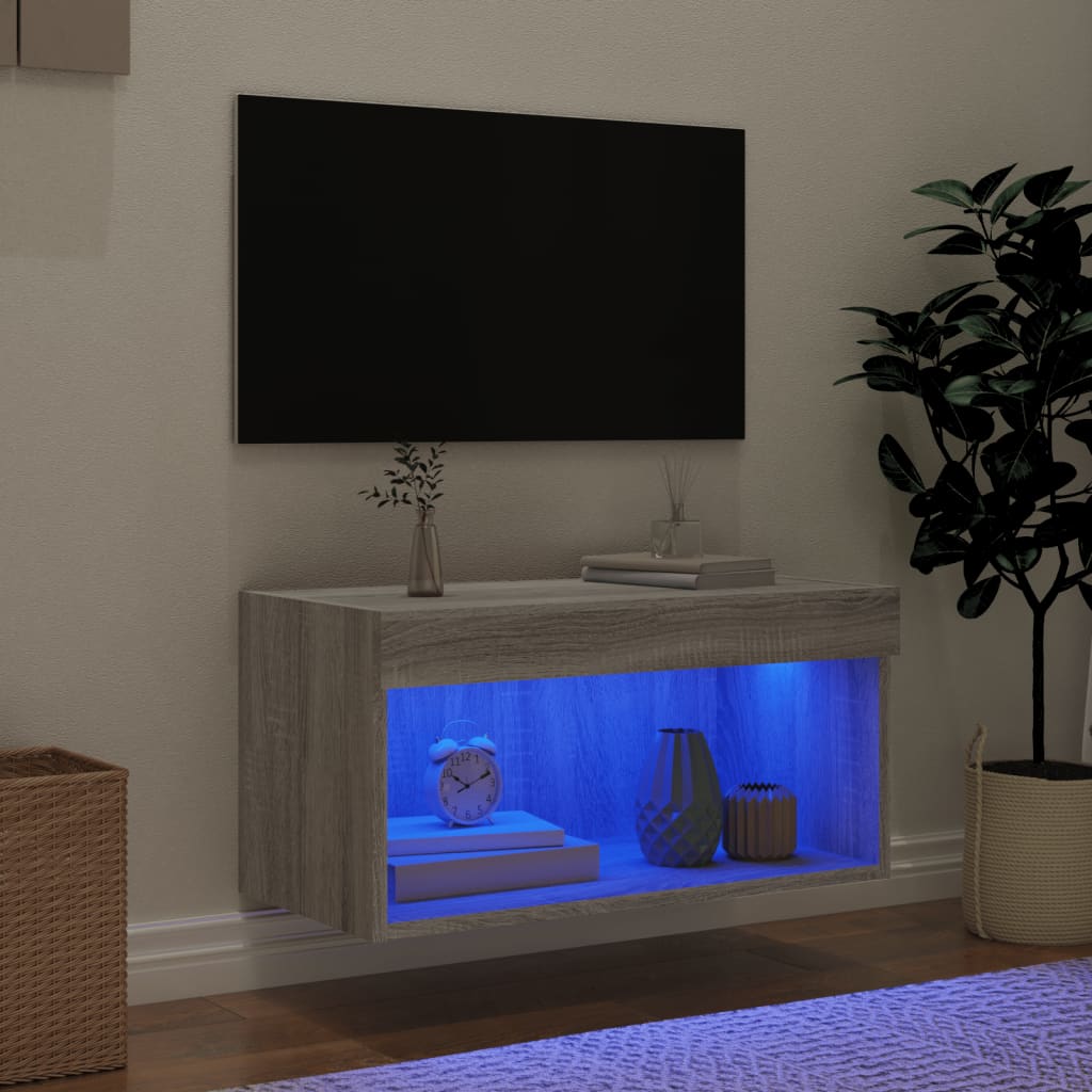 Mobile Porta TV con Luci LED Grigio Sonoma 60x30x30 cm