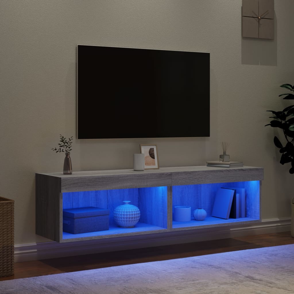 Mobili Porta TV con Luci LED 2pz Grigio Sonoma 60x30x30 cm