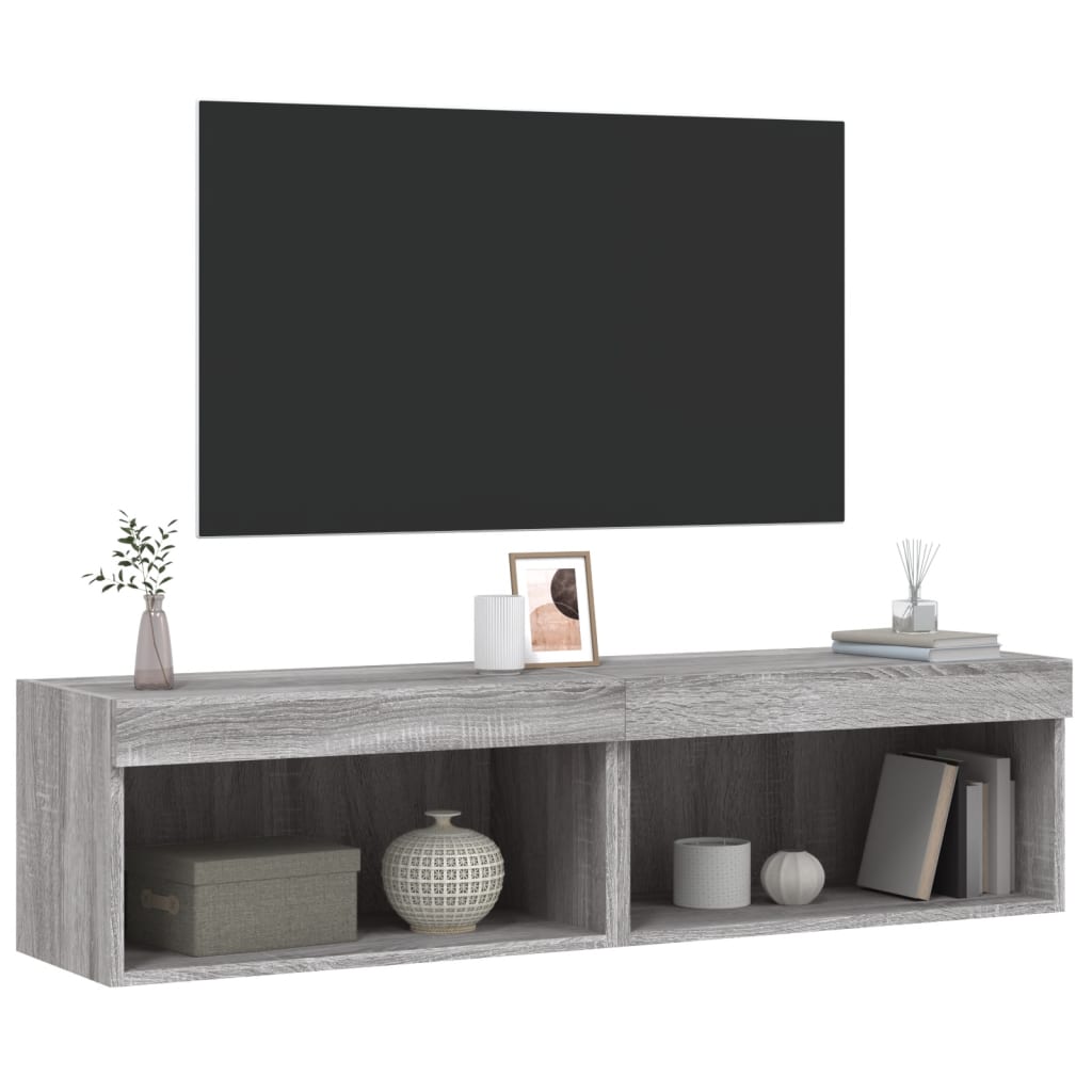 Mobili Porta TV con Luci LED 2pz Grigio Sonoma 60x30x30 cm