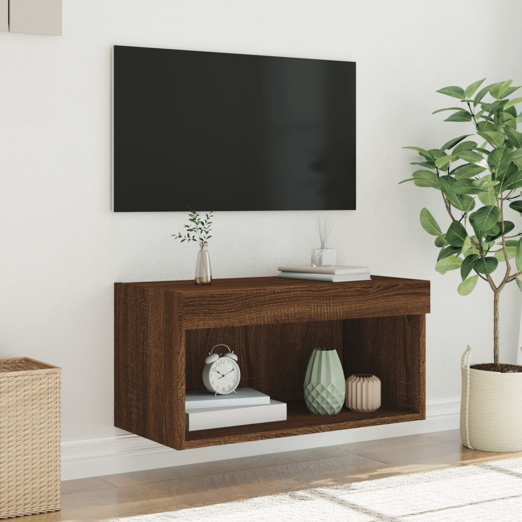 Mobile Porta TV con Luci LED Rovere Marrone 60x30x30 cm