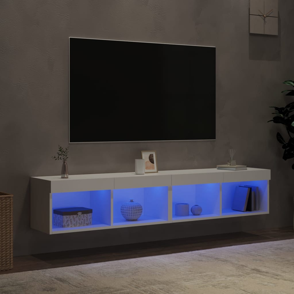 Mobili Porta TV con Luci LED 2 pz Bianchi 80x30x30 cm