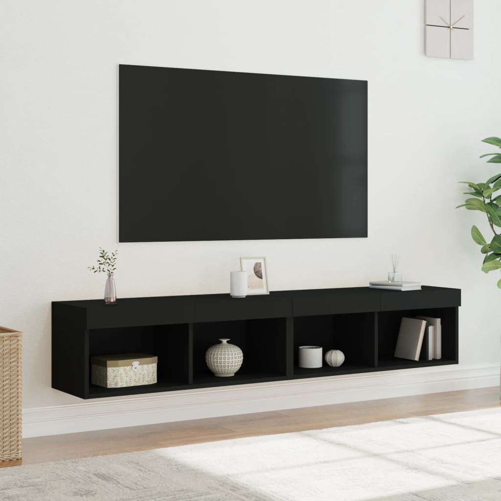 Mobili Porta TV con Luci LED 2 pz Neri 80x30x30 cm