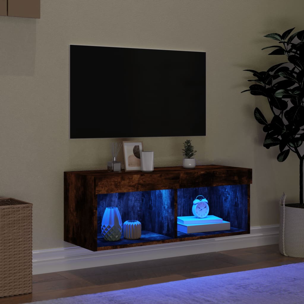 Mobile Porta TV con Luci LED Rovere Fumo 80x30x30 cm