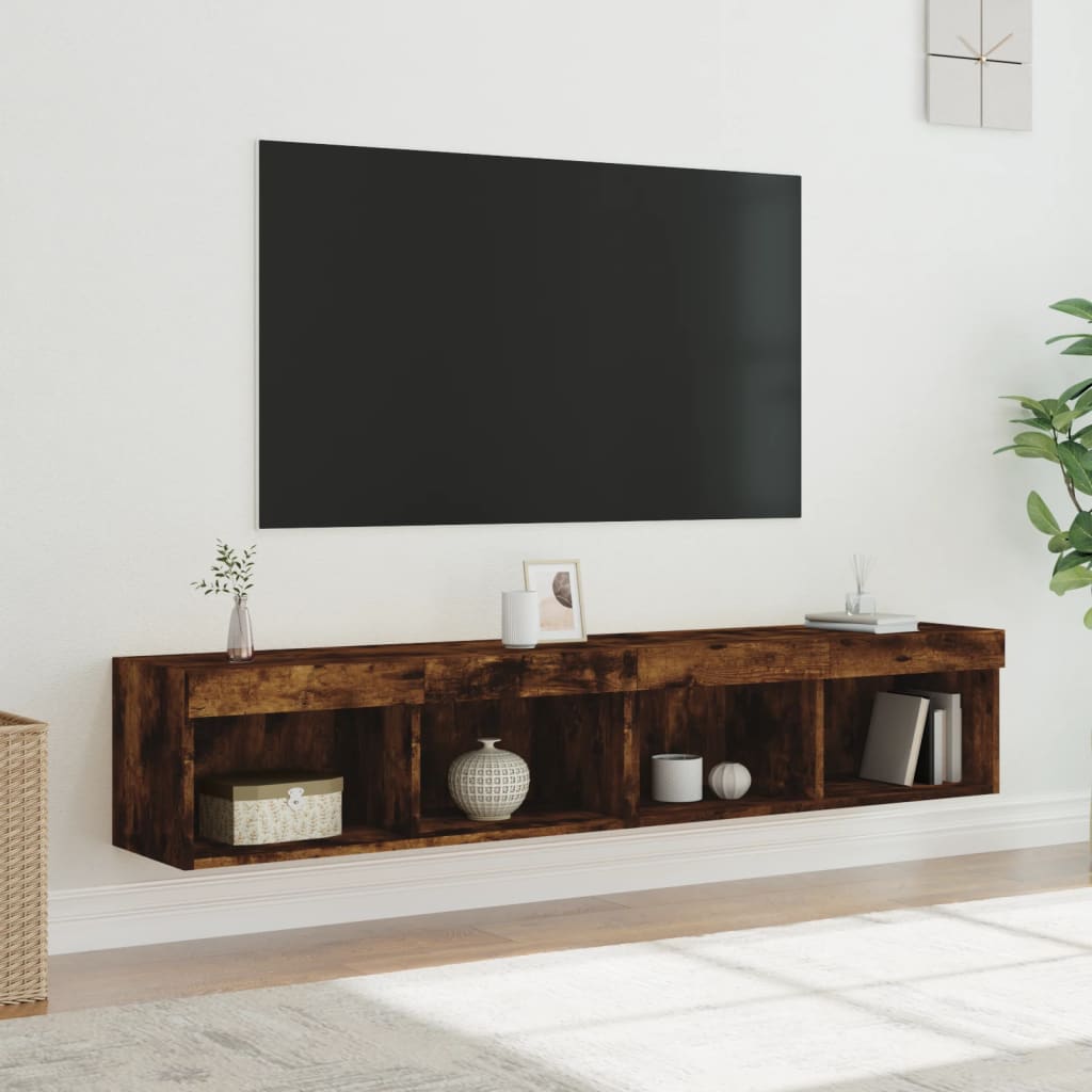 Mobili Porta TV con Luci LED 2 pz Rovere Fumo 80x30x30 cm