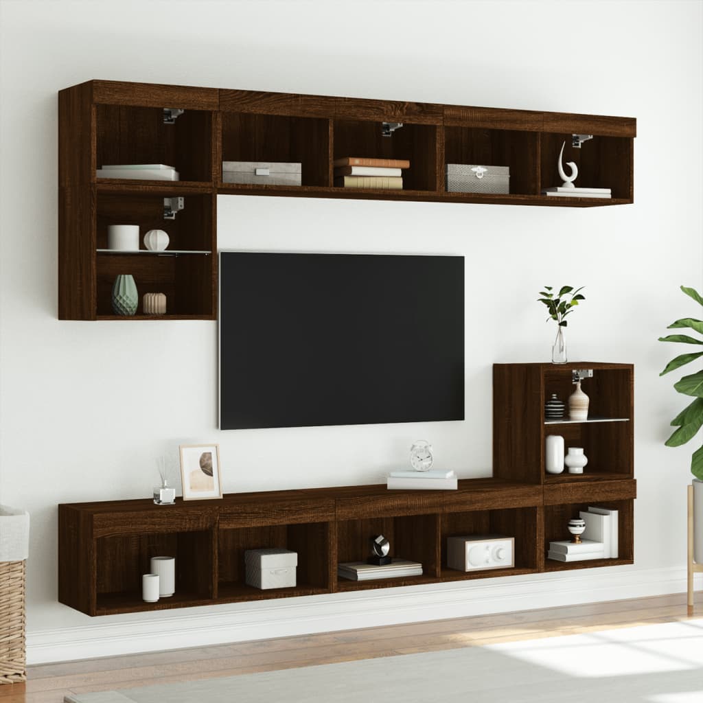 Mobile Porta TV con Luci LED Rovere Marrone 80x30x30 cm