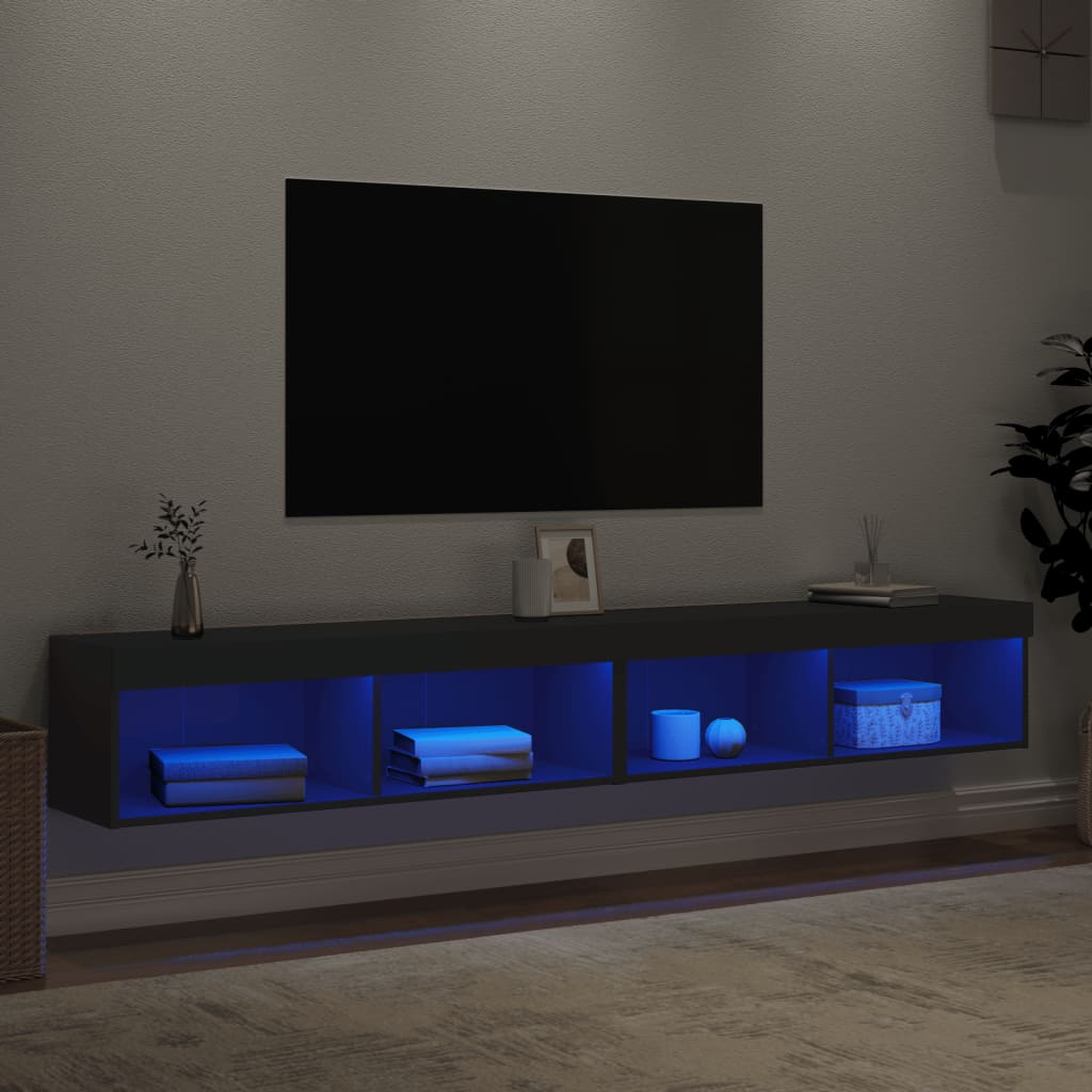 Mobili Porta TV con Luci LED 2 pz Neri 100x30x30 cm