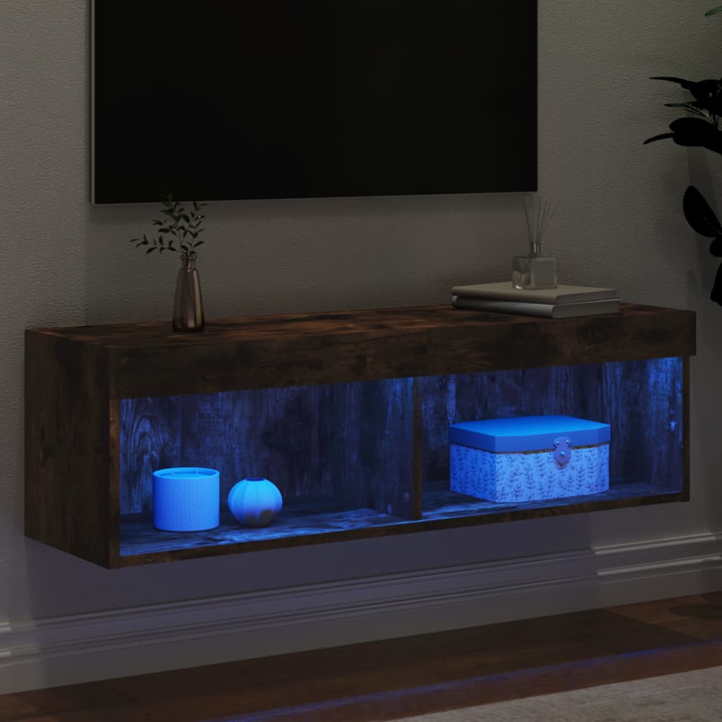 Mobile Porta TV con Luci LED Rovere Fumo 100x30x30 cm